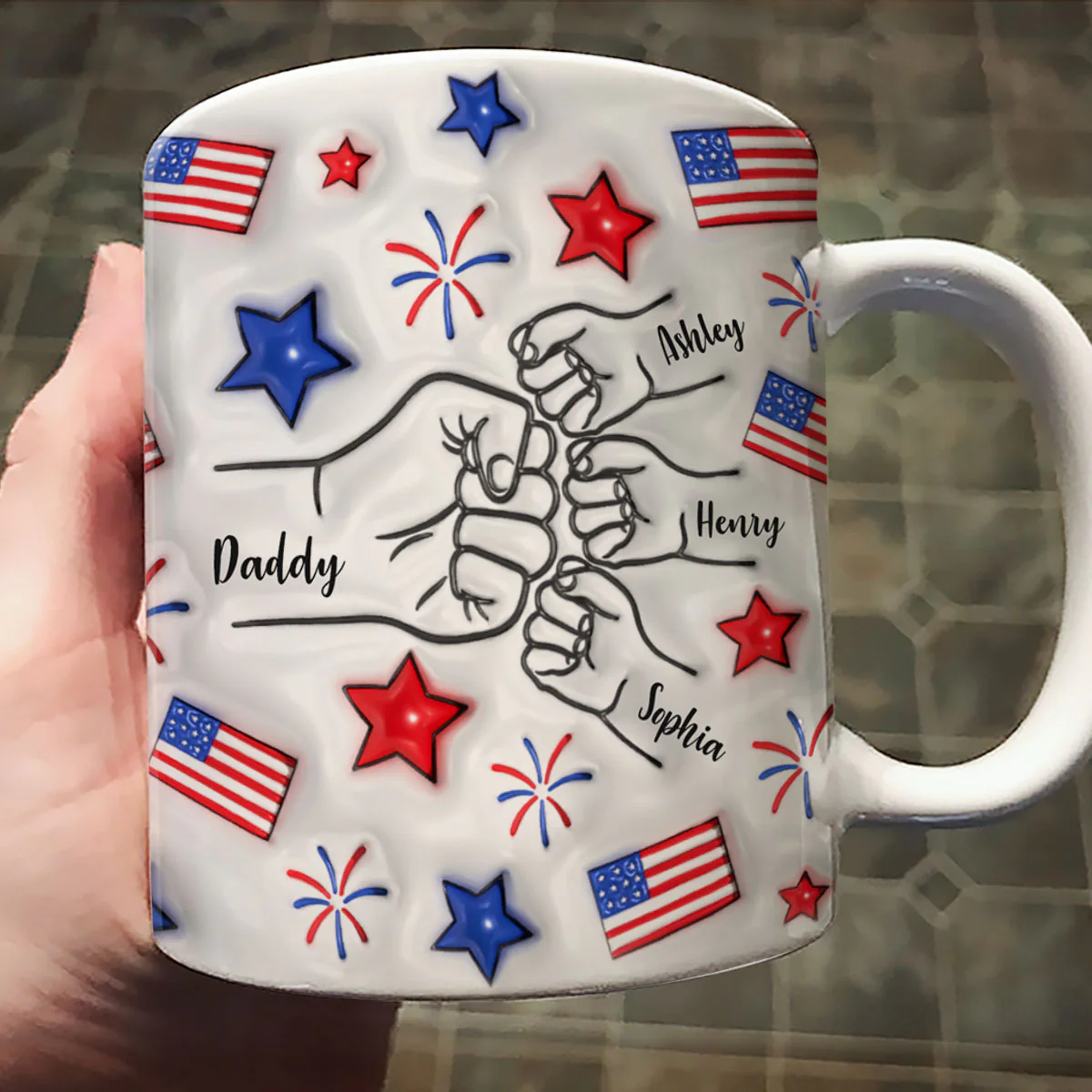 Proud Dad Grandpa Fist Bump Personalized 3D Inflated Effect Printed Mug - Image 4