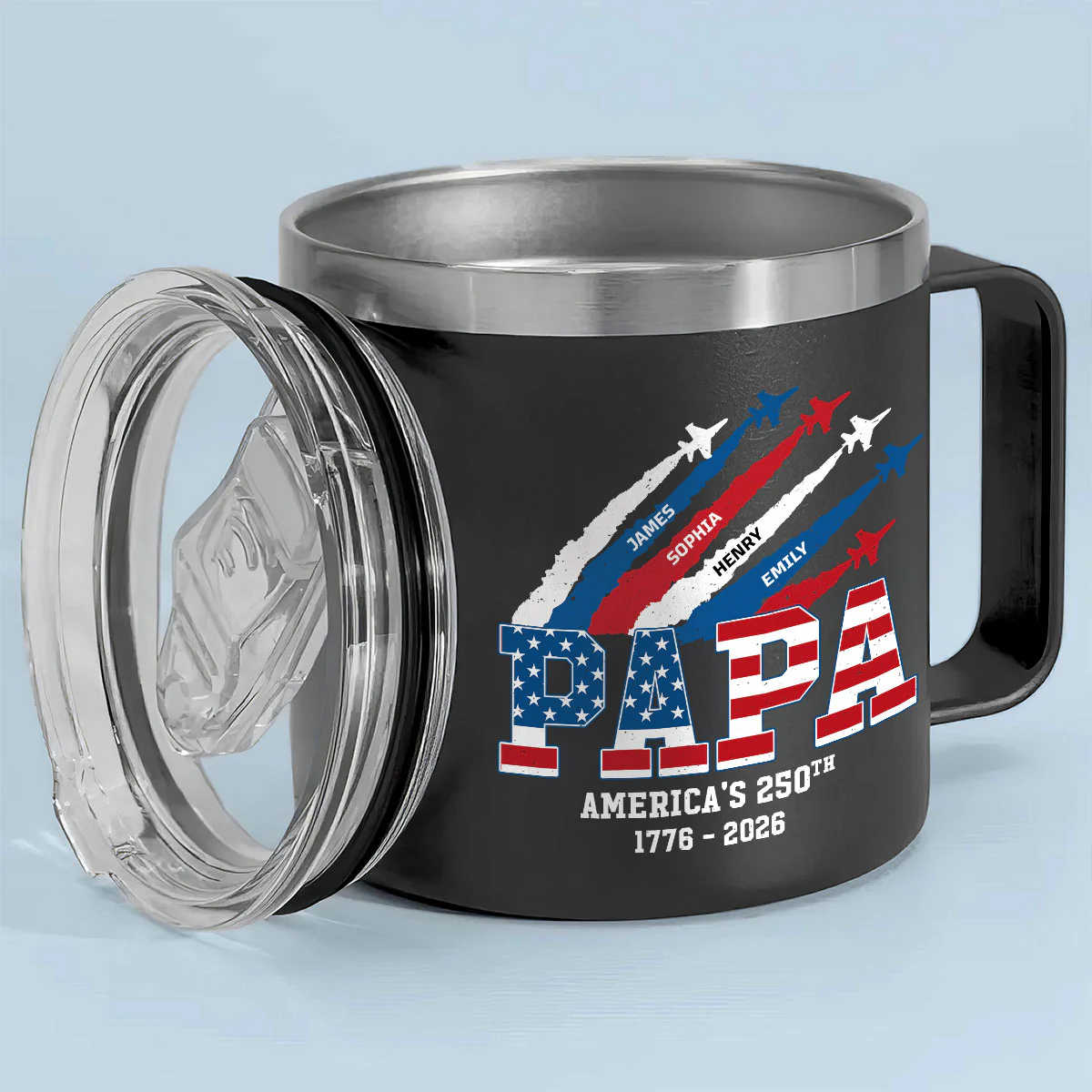 Proud Dad Grandpa Nation Flag American 250th Anniversary - Personalized Tumbler With Handle - Father's Day Gift For Patriotic Dad, Grandpa - Image 7