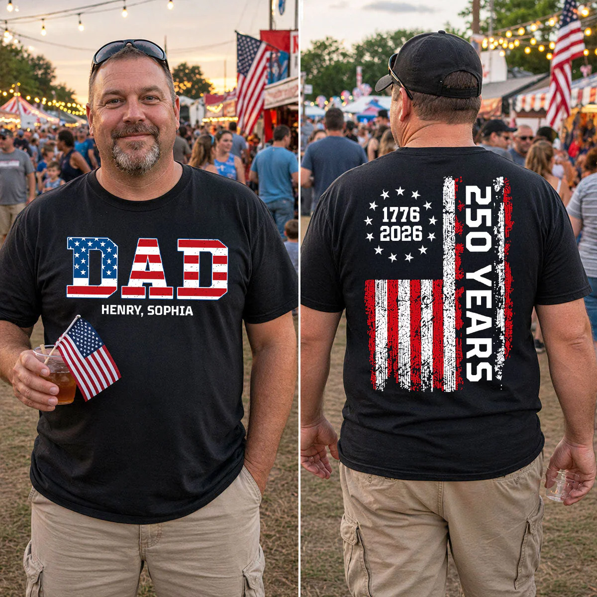 Proud Dad Grandpa Nation Flag We The People American 250th Anniversary - Personalized Double-Slided Shirt - Father's Day Gift For Patriotic Dad, Grandpa - Image 2