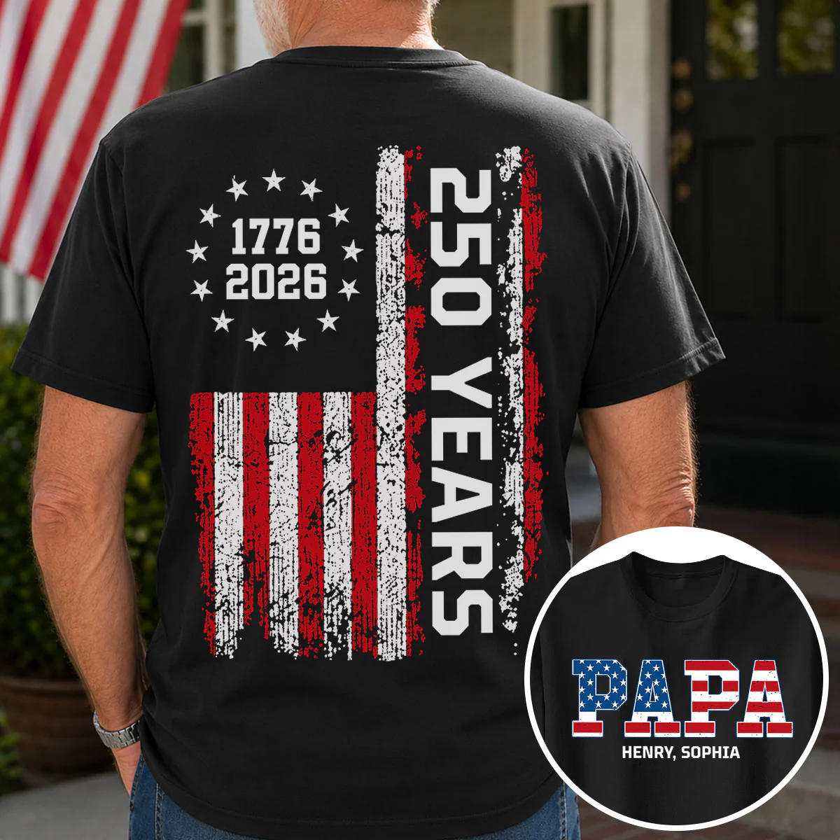 Proud Dad Grandpa Nation Flag We The People American 250th Anniversary - Personalized Double-Slided Shirt - Father's Day Gift For Patriotic Dad, Grandpa - Image 3