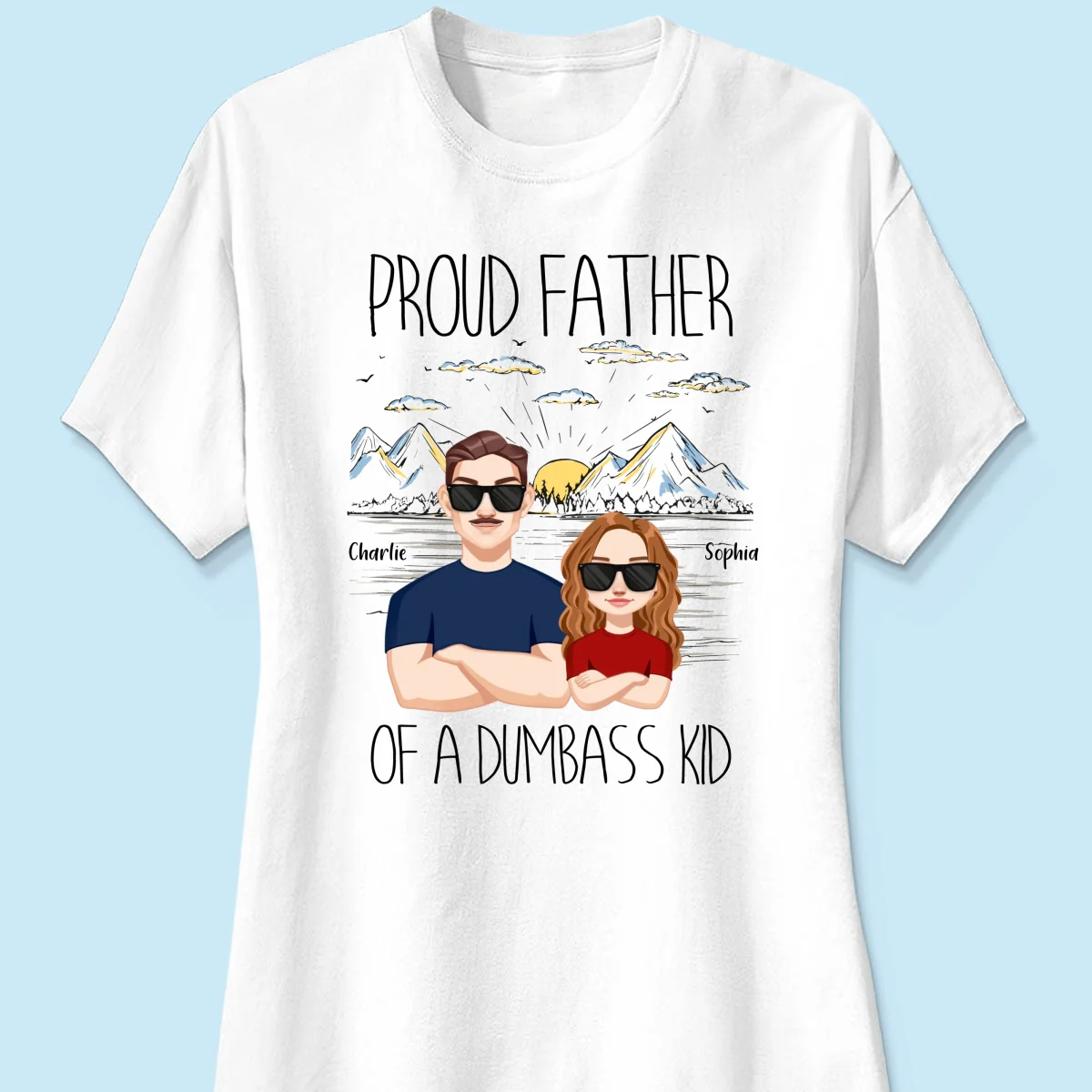 Proud Father Mountain Sketch Background Personalized Shirt - Image 11