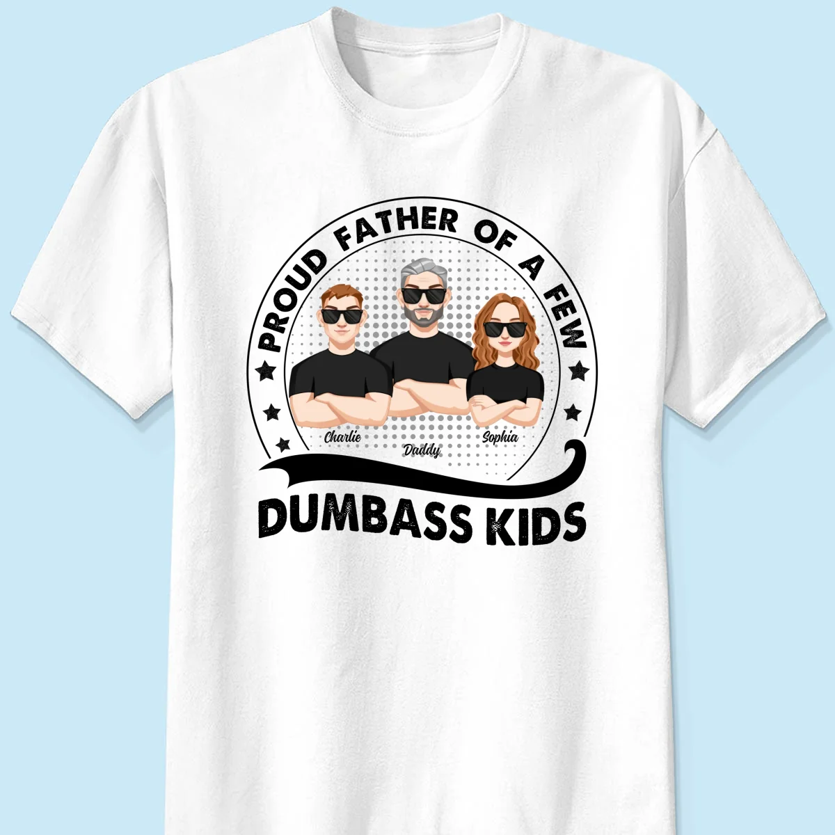 Proud Father Of A Few Kids Retro Circle Personalized Shirt - Image 7