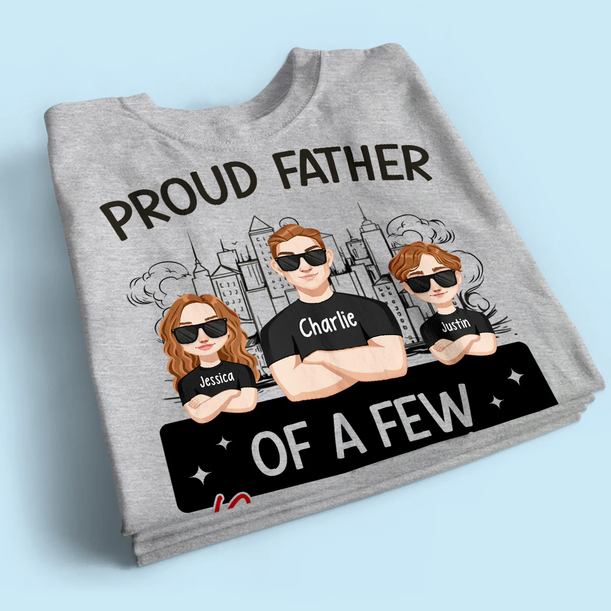 Proud Father Of A Few Kids Sketch Background Personalized Shirt - Image 2