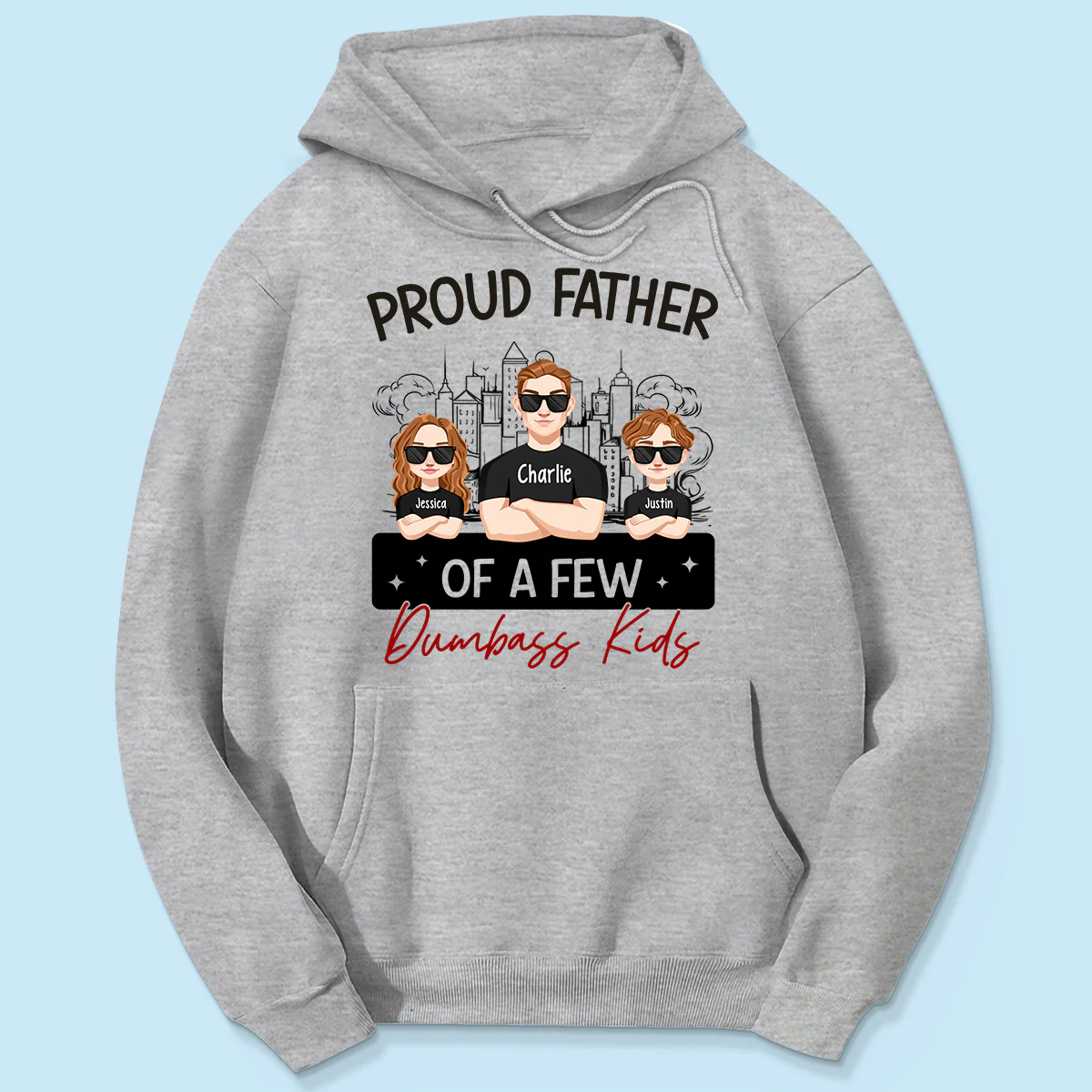 Proud Father Of A Few Kids Sketch Background Personalized Shirt - Image 4