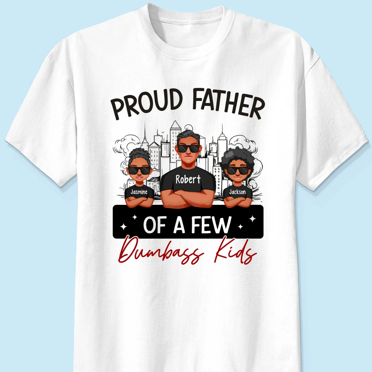 Proud Father Of A Few Kids Sketch Background Personalized Shirt - Image 6