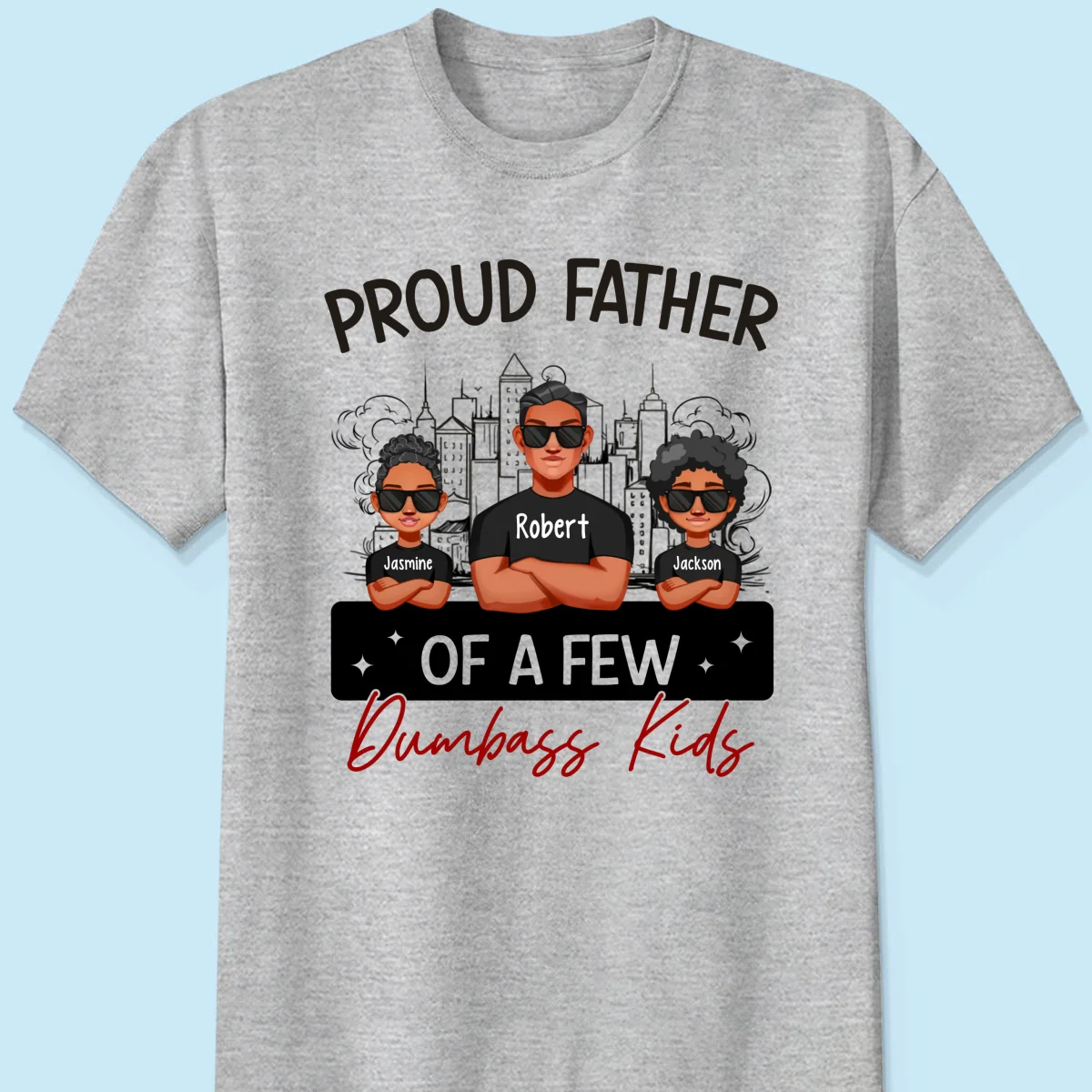 Proud Father Of A Few Kids Sketch Background Personalized Shirt - Image 7