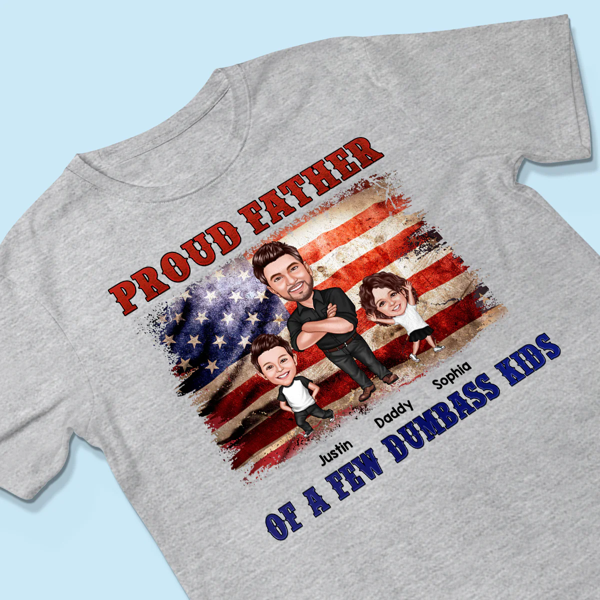 Proud Father Of Kids Caricature Personalized Shirt - Image 3