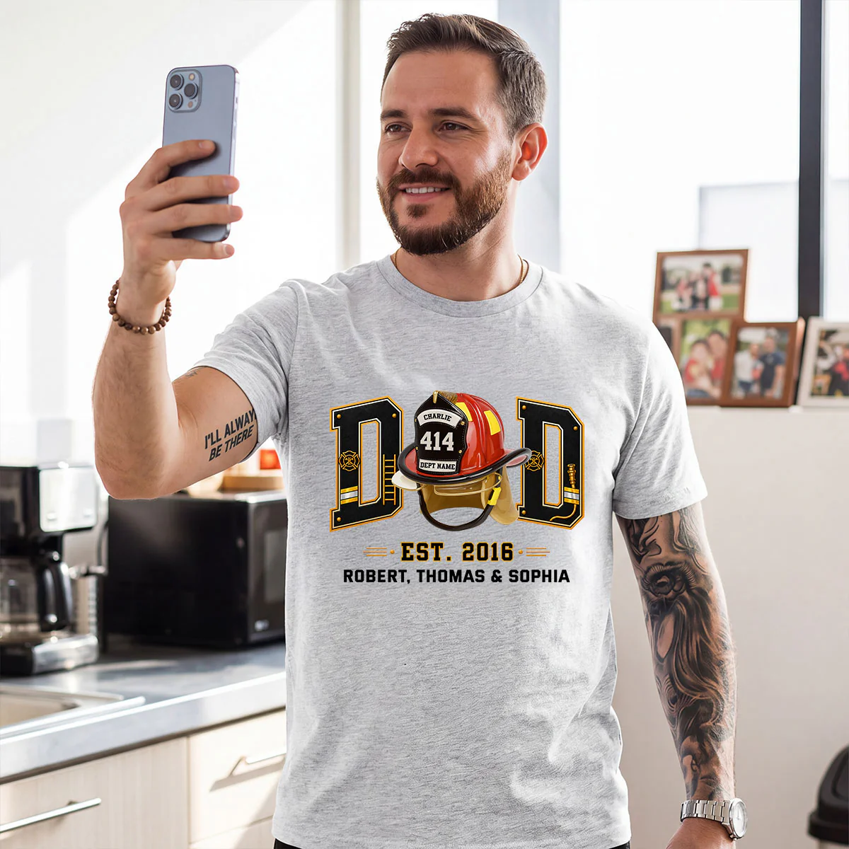 Proud Firefighter Dad Firefighter Helmet - Personalized Shirt - Father's Day Gift For Dad, Husband - Image 11
