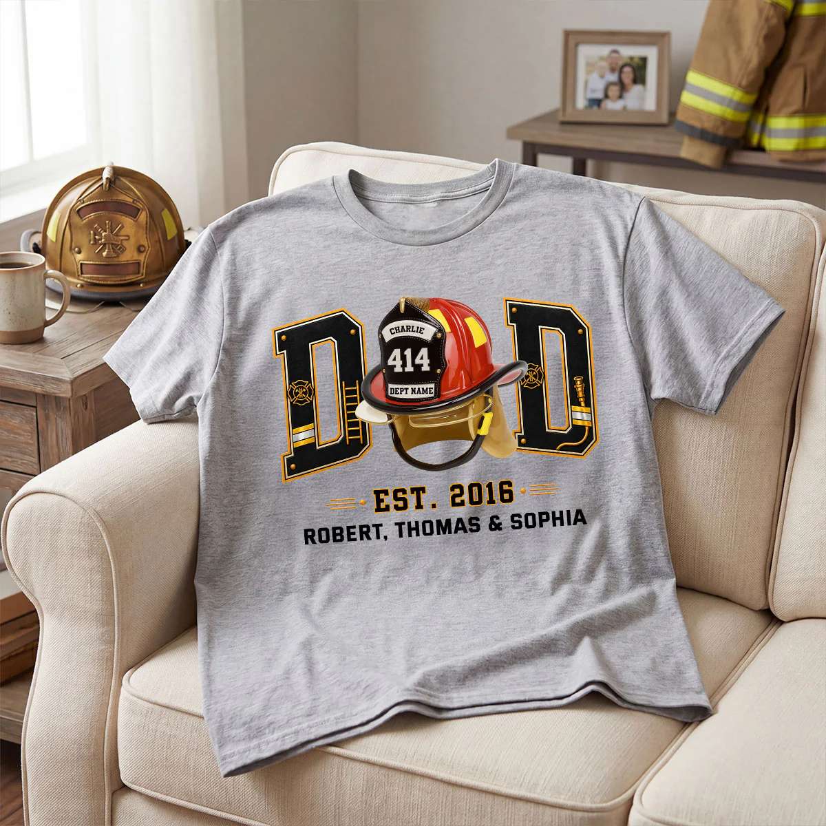 Proud Firefighter Dad Firefighter Helmet - Personalized Shirt - Father's Day Gift For Dad, Husband - Image 12