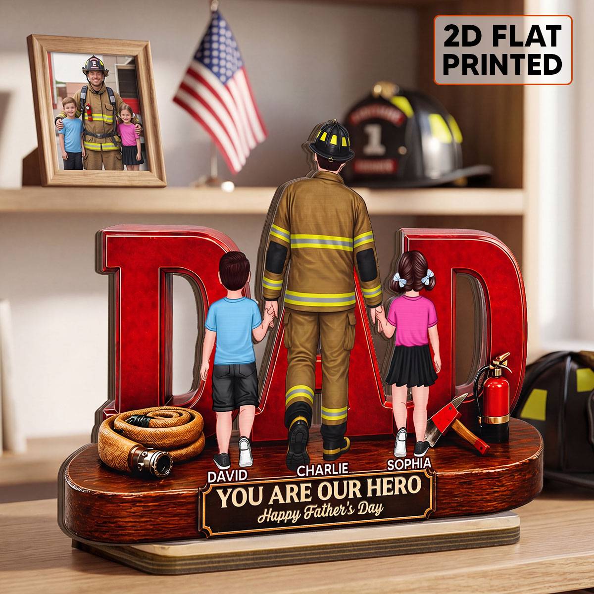 Proud Firefighter Dad You Are Our Hero - Personalized 2-Layered Wooden Plaque - Unique Trending  Gift For Dad, Husband - Image 2