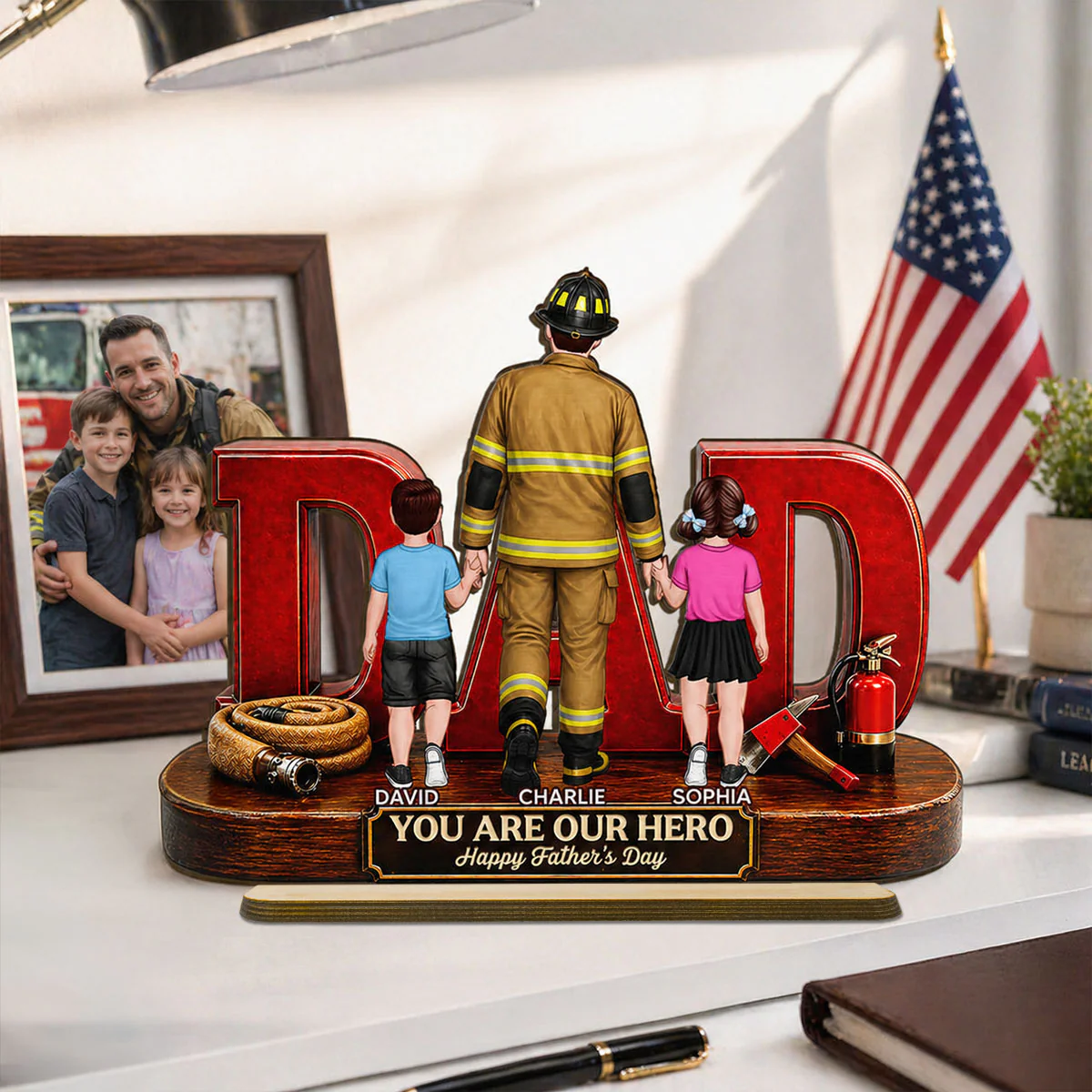 Proud Firefighter Dad You Are Our Hero - Personalized 2-Layered Wooden Plaque - Unique Trending  Gift For Dad, Husband - Image 5