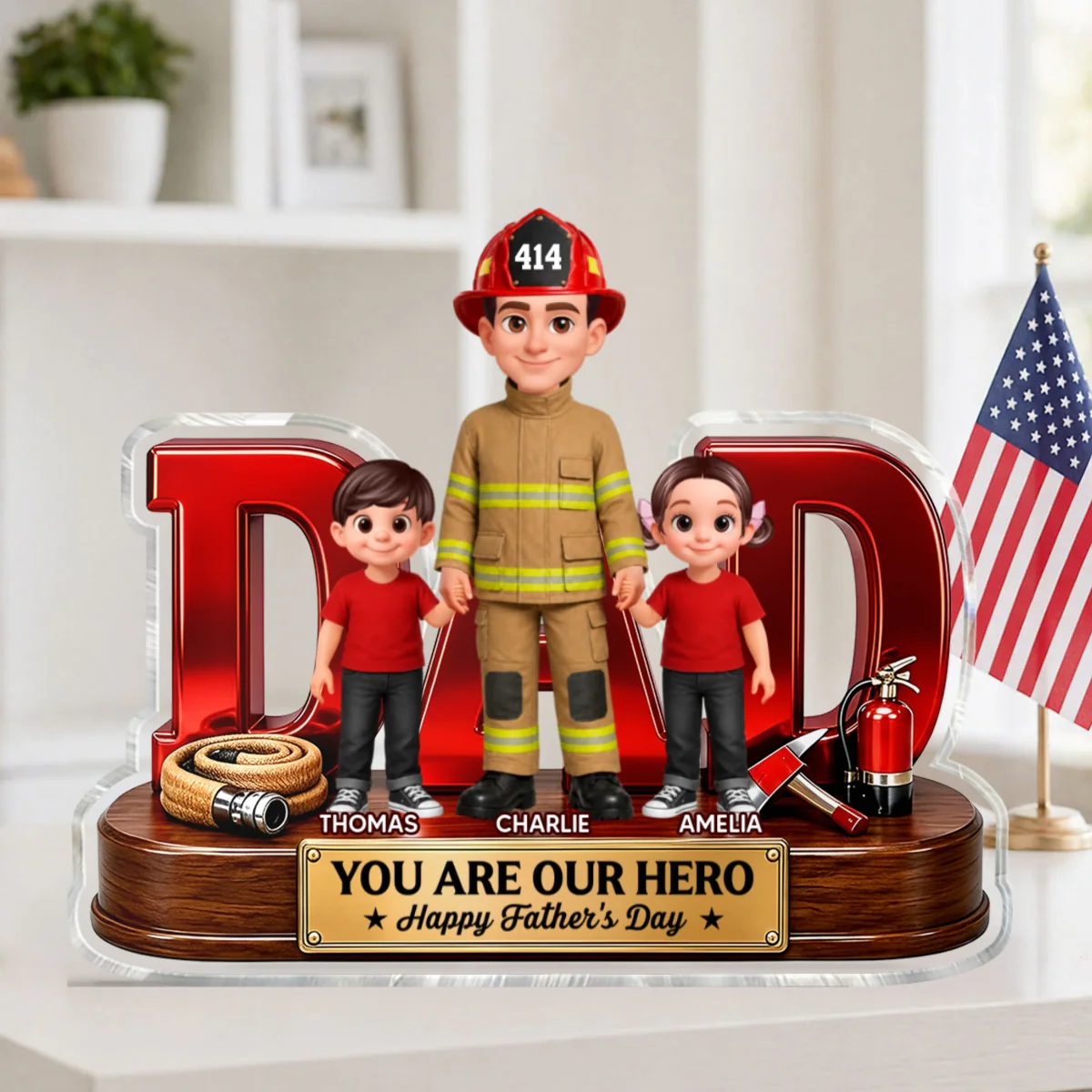 Proud Firefighter Dad You Are Our Hero - Personalized Acrylic Block Plaque - Gift For Dad, Husband - Image 10