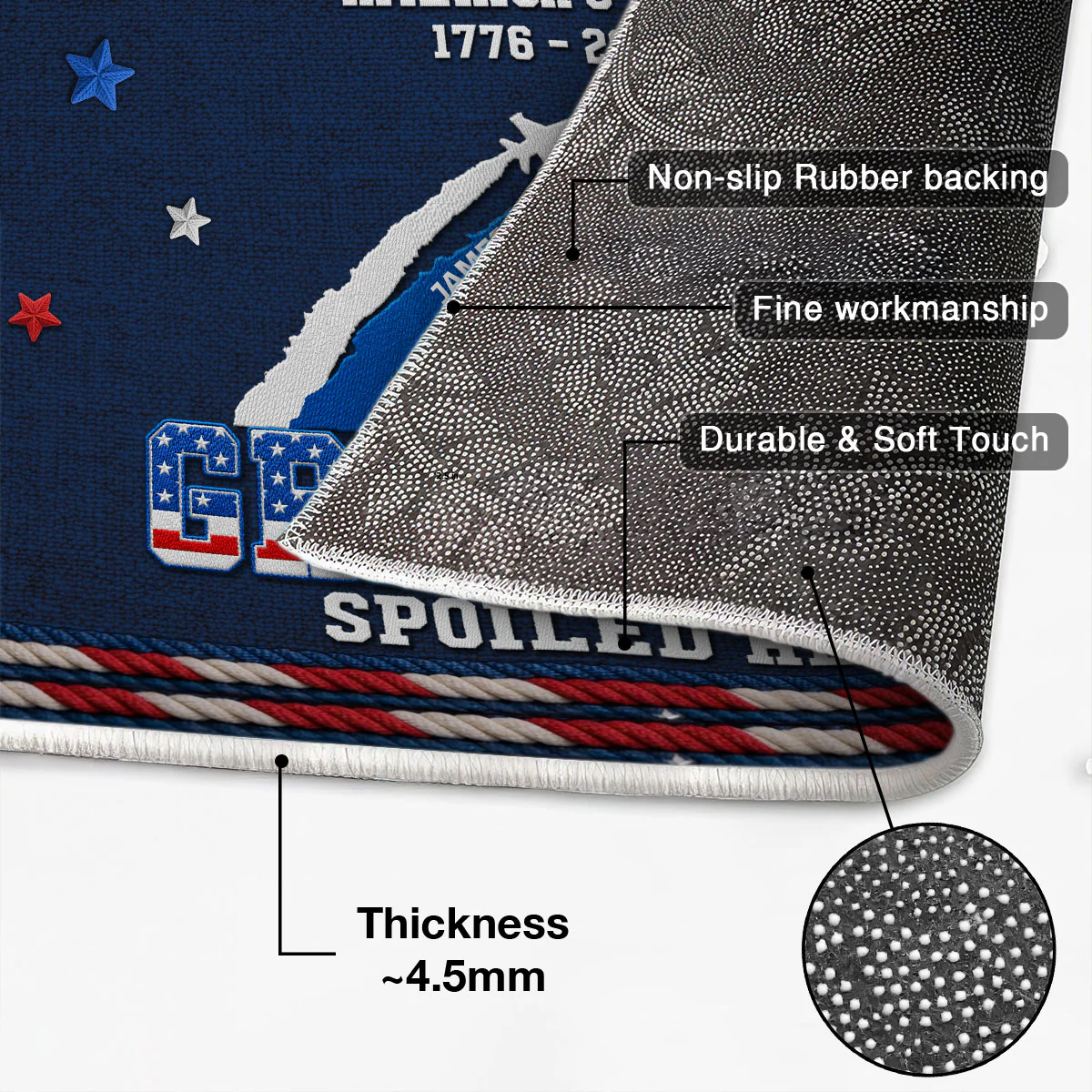 Proud Grandkids Spoiled Here American 250th Anniversary Faux Yarn Texture - Personalized Doormat - 250 Years Of Freedom Decoration, Gift For Grandparents - Image 7