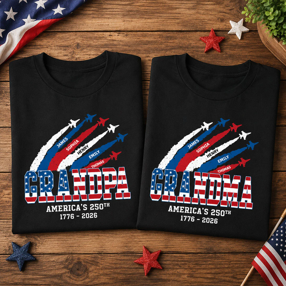 Proud Grandma Grandpa Nation Flag America 250th Anniversary - Personalized Set Of 2 Shirts - 250 Years Of Freedom Celebration, Matching Shirts - Image 4