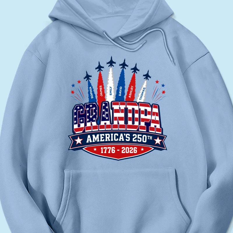 Proud Grandpa Dad Jets Smoke Custom Kid Name - Personalized Shirt - American 250th Anniversary Keepsake For Husband, Dad, Grandpa - Image 20