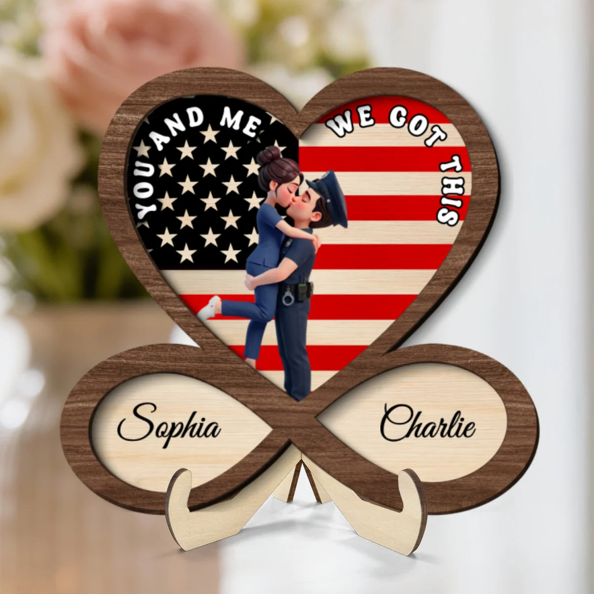Proud Hero Couple Infinity Nation Flag Heart - Personalized 2-Layered Wooden Plaque - Valentine's Day Gift For Couple, For Him, For Her, Nurse, Police, Firefighter, Army - Image 9