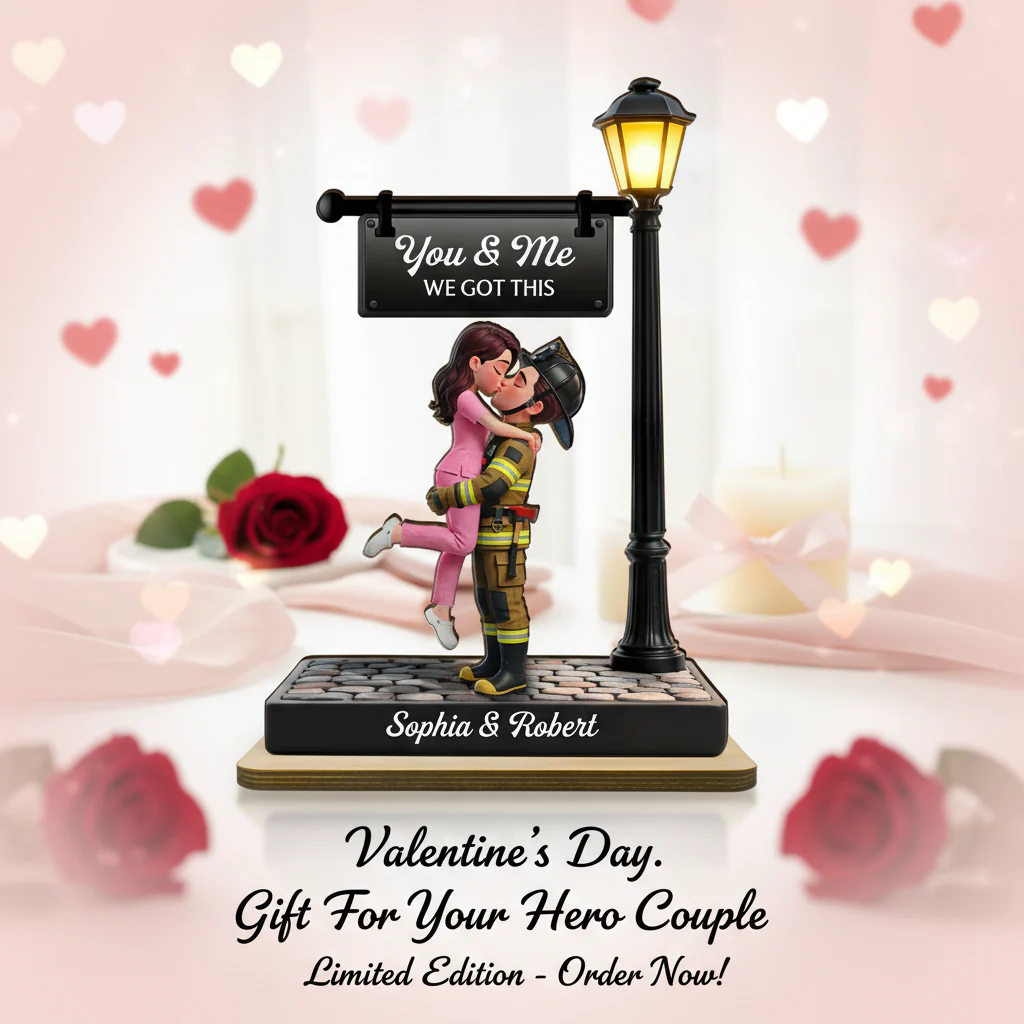 Proud Hero Couple Under Lamp Post - Personalized 2-Layered Wooden Plaque - Valentine's Day Gift For Couple, For Him, For Her, Nurse, Police, Firefighter, Army - Image 13