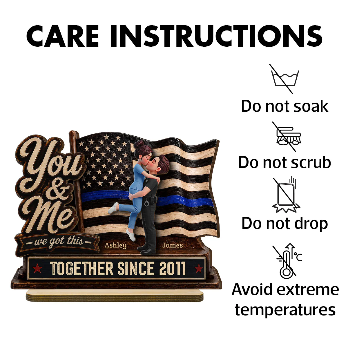Proud Hero Couple You & Me We Got This 2D Flat - Personalized 2-Layered Wooden Plaque - Gift For Couple, For Him, For Her, Nurse, Police, Firefighter, Army - Image 9