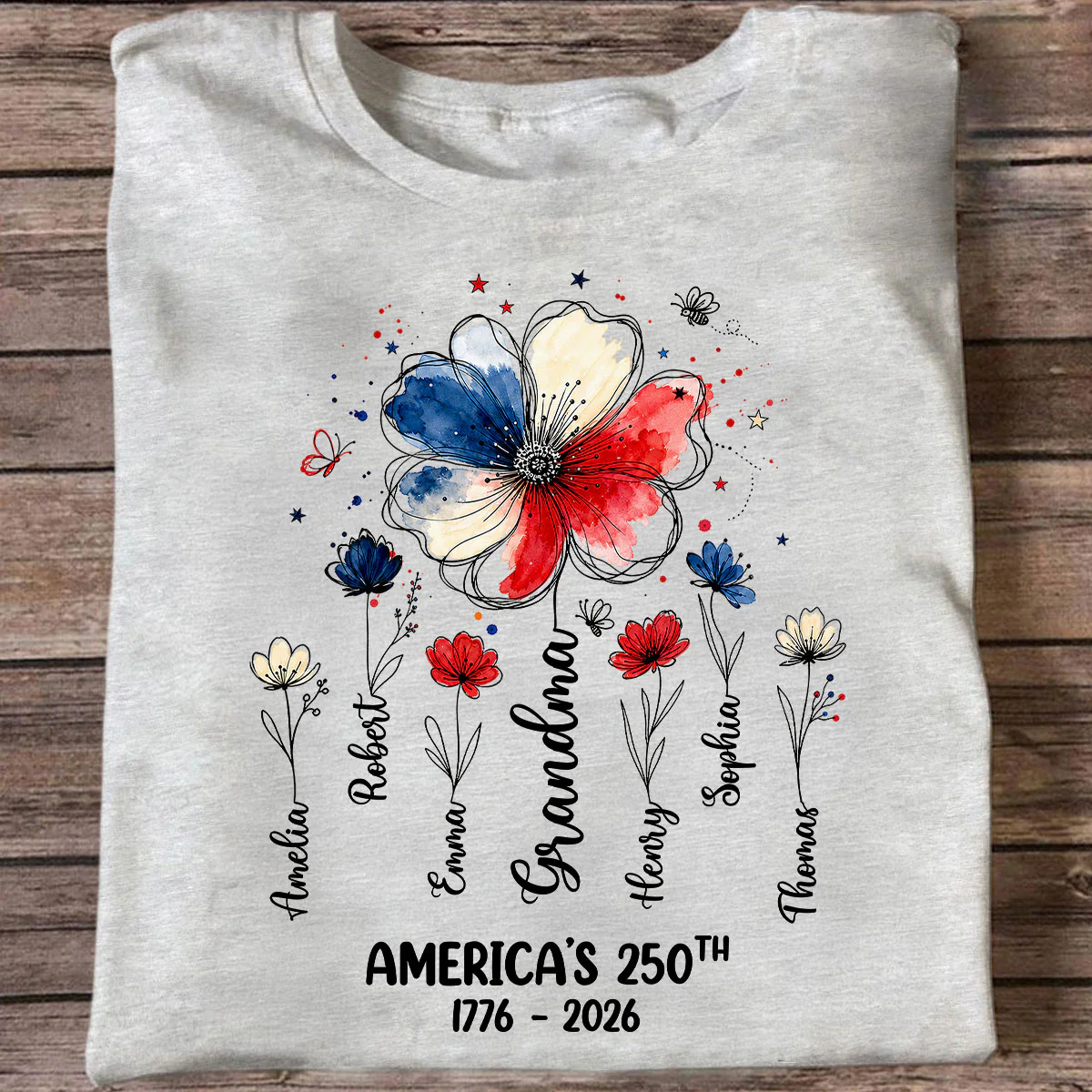 Proud Mom Grandma Flowers American 250th Anniversary - Personalized Shirt - Gift For Mom, Grandma - Image 5