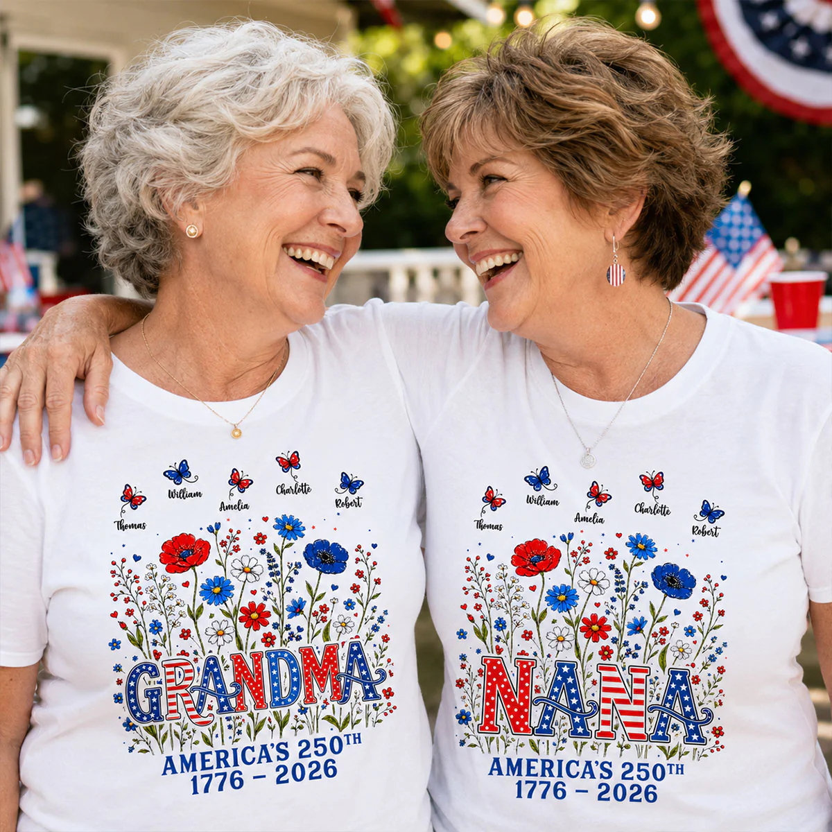 Proud Mom Grandma Nation Flag Flowers American 250th Anniversary - Personalized Shirt - Gift For Mom, Grandma - Image 13