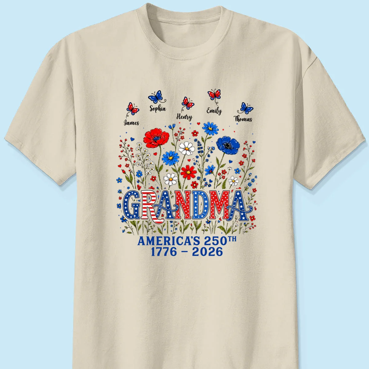 Proud Mom Grandma Nation Flag Flowers American 250th Anniversary - Personalized Shirt - Gift For Mom, Grandma - Image 15