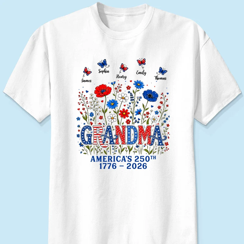 Proud Mom Grandma Nation Flag Flowers American 250th Anniversary - Personalized Shirt - Gift For Mom, Grandma - Image 16
