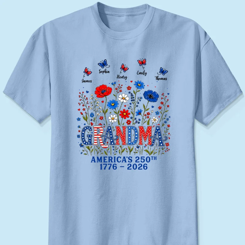 Proud Mom Grandma Nation Flag Flowers American 250th Anniversary - Personalized Shirt - Gift For Mom, Grandma - Image 19