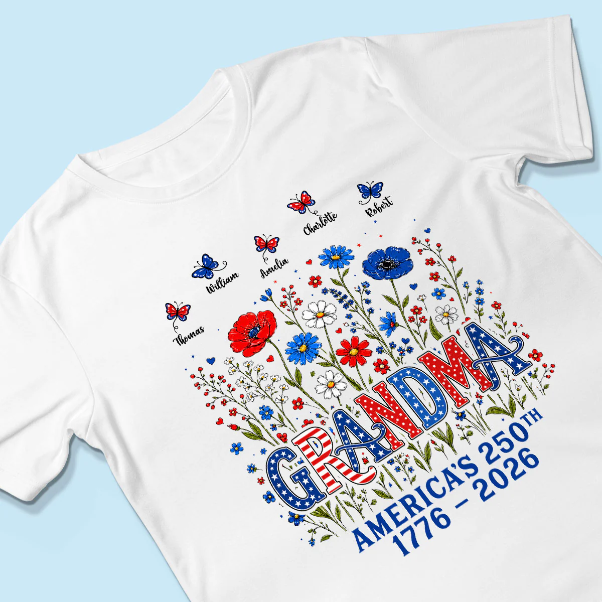 Proud Mom Grandma Nation Flag Flowers American 250th Anniversary - Personalized Shirt - Gift For Mom, Grandma - Image 6