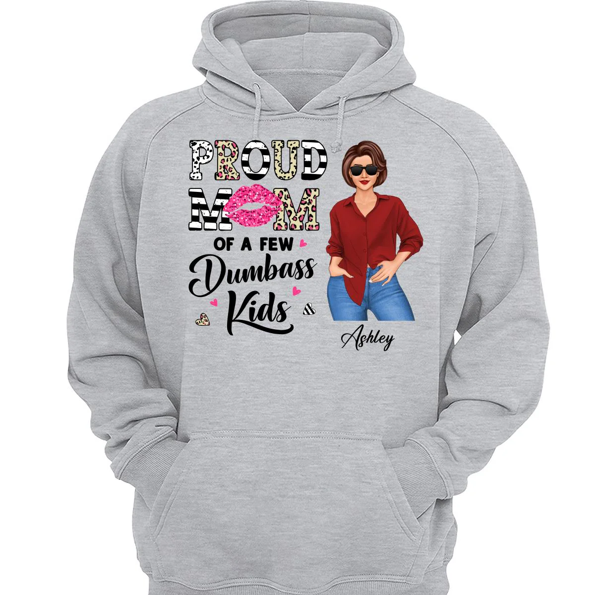 Proud Mother Of A Few Kids Leopard Lips Stripe Funny Gift For Mom Personalized Shirt - Image 3
