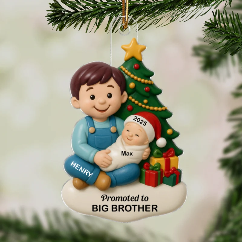 Proud New Big Sister Big Brother Under Tree - Personalized Acrylic Ornament - New Big Sibling Christmas Gift - Image 11