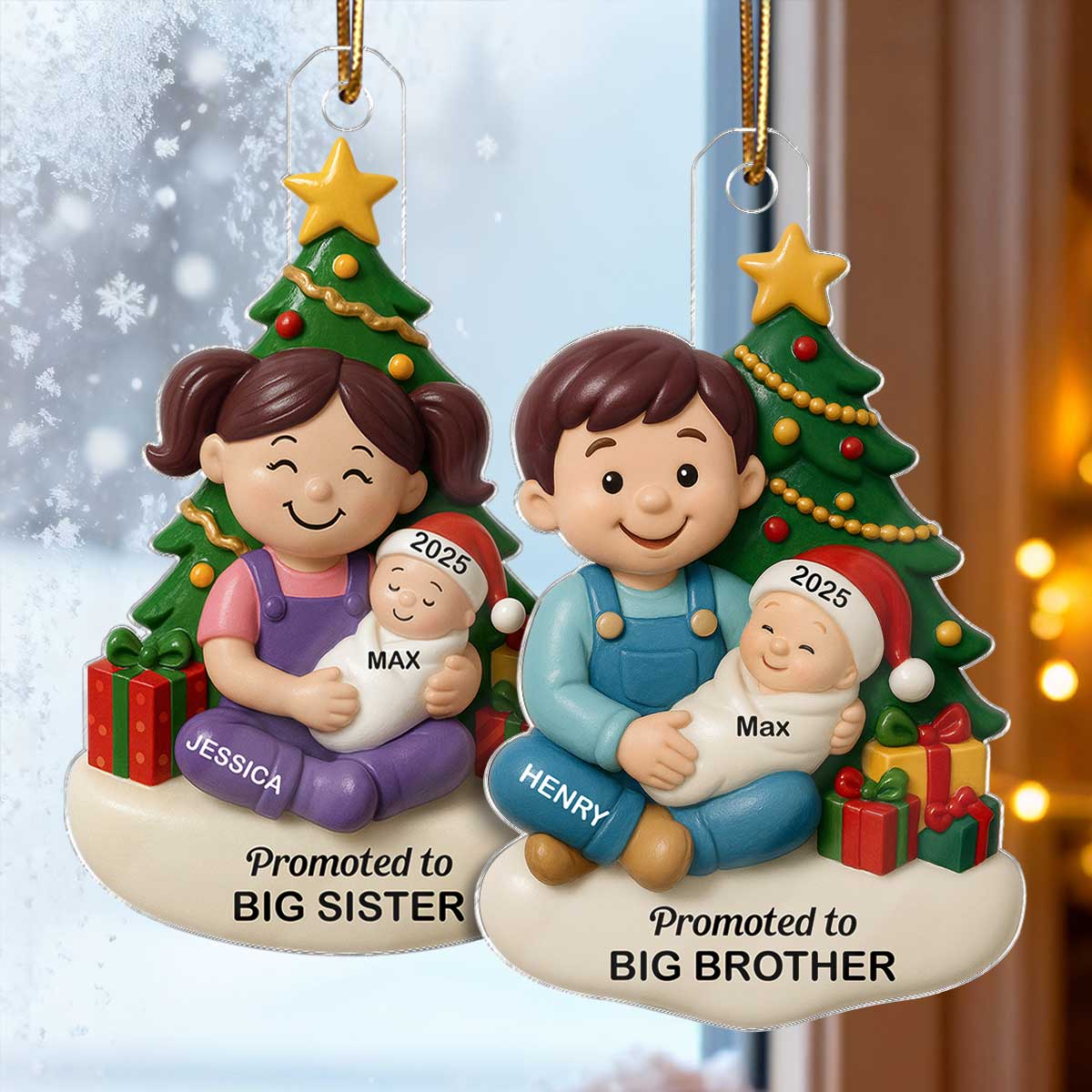 Proud New Big Sister Big Brother Under Tree - Personalized Acrylic Ornament - New Big Sibling Christmas Gift - Image 5