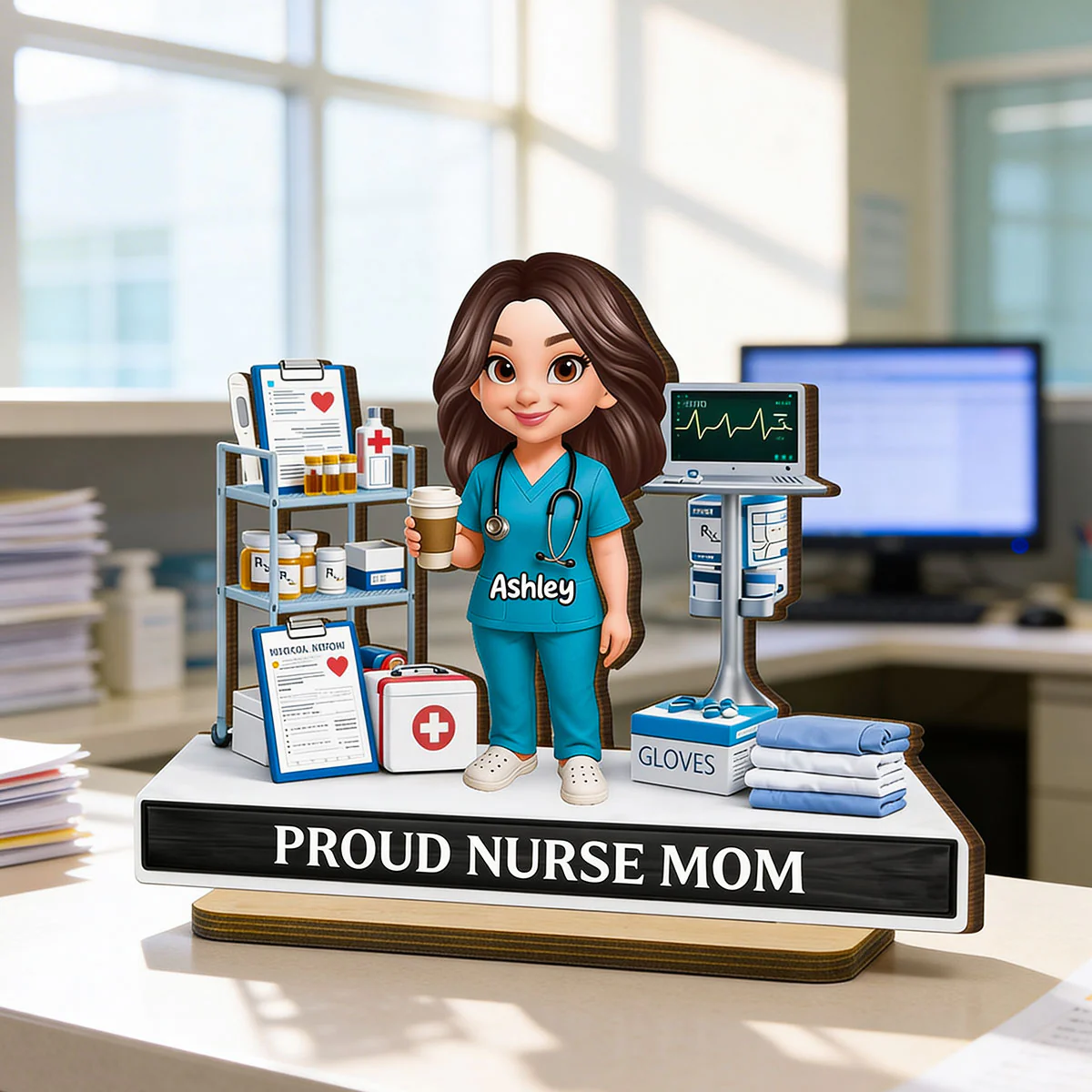 Proud Nurse Mom - Personalized 2-Layered Wooden Plaque - Gift For Mom, Grandma - Image 4