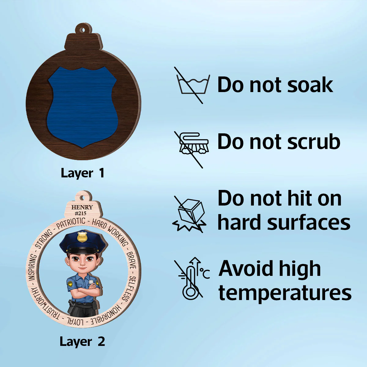 Proud Occupation Appreciation Gift For Police Firefighter Nurse Personalized 2-Layer Wooden Ornament - Image 10