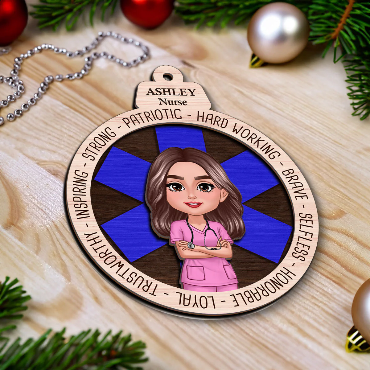 Proud Occupation Appreciation Gift For Police Firefighter Nurse Personalized 2-Layer Wooden Ornament - Image 4