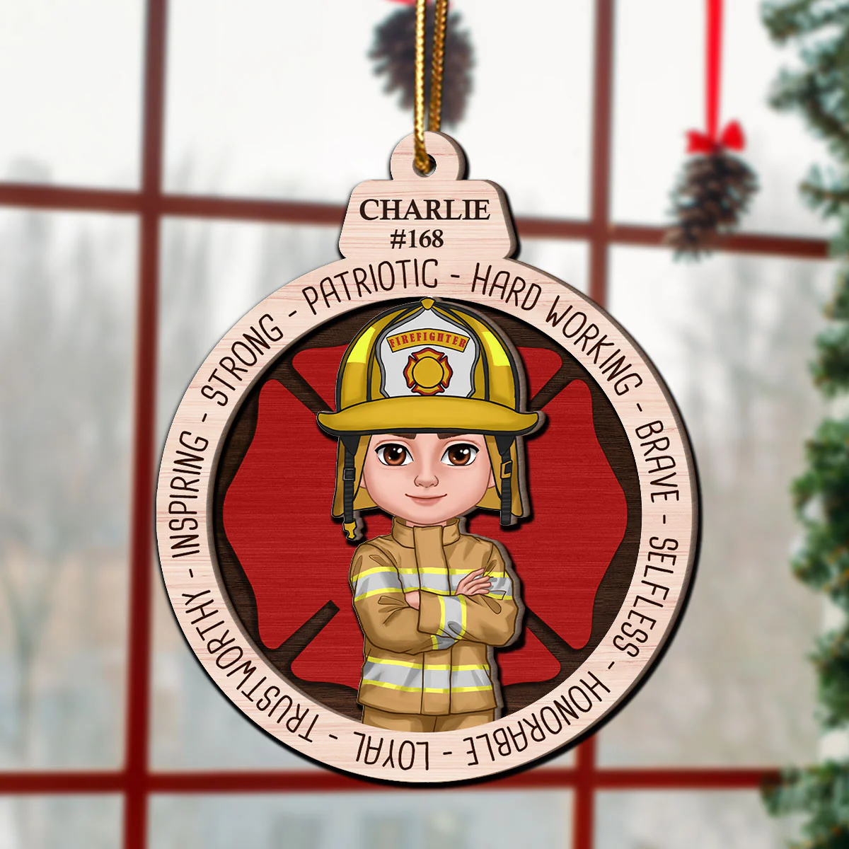 Proud Occupation Appreciation Gift For Police Firefighter Nurse Personalized 2-Layer Wooden Ornament - Image 5