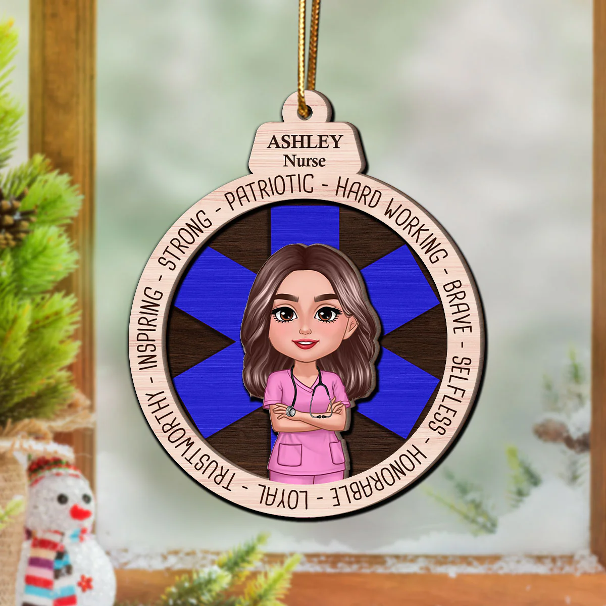Proud Occupation Appreciation Gift For Police Firefighter Nurse Personalized 2-Layer Wooden Ornament - Image 8