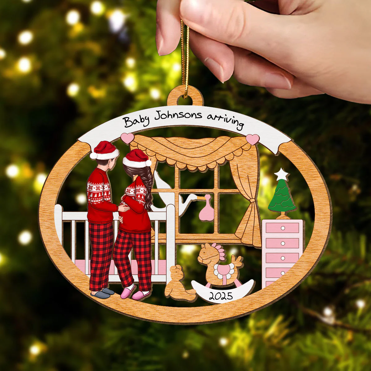 Proud Parents to be, Personalized Expecting Couple Christmas Wooden Ornament - Image 4