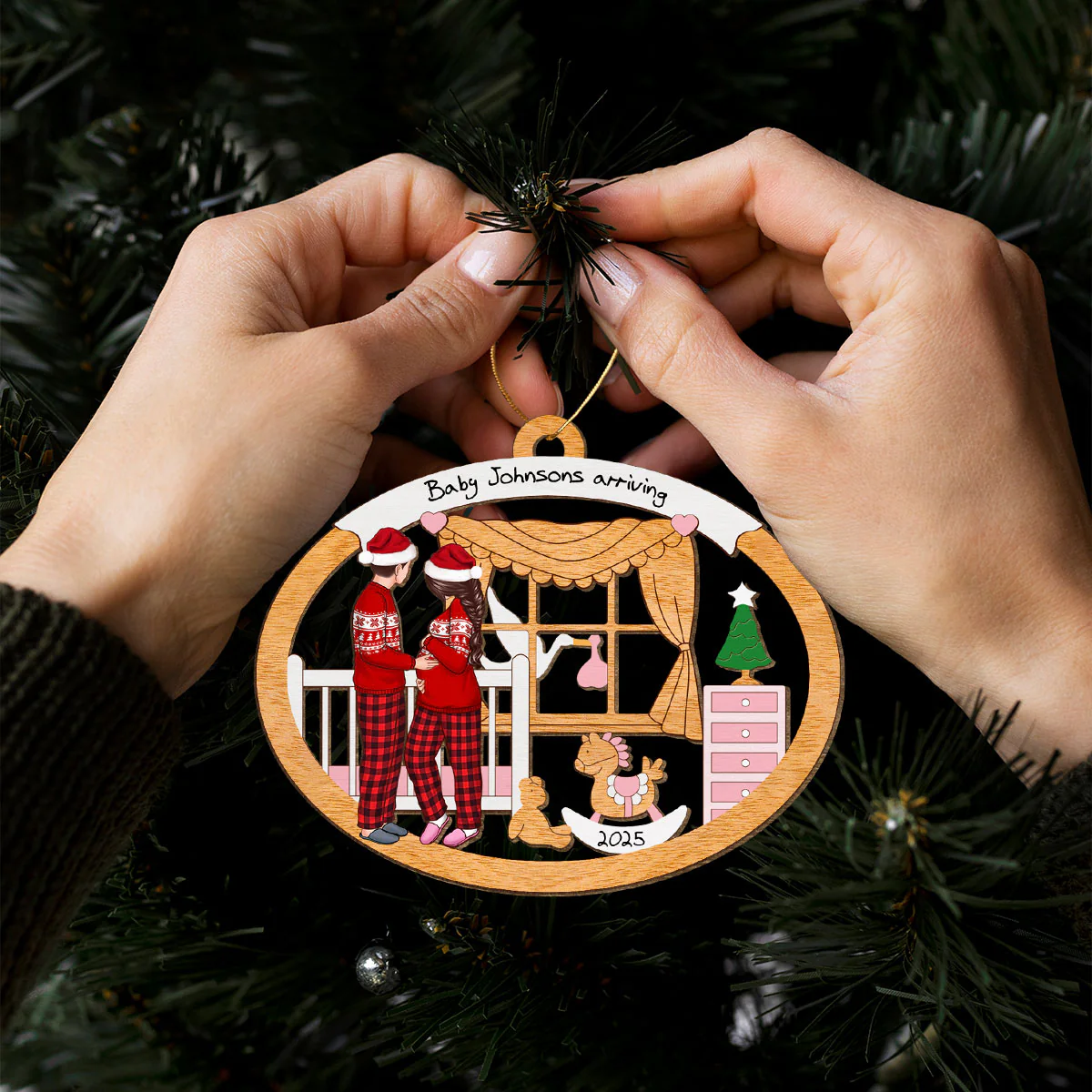 Proud Parents to be, Personalized Expecting Couple Christmas Wooden Ornament - Image 9