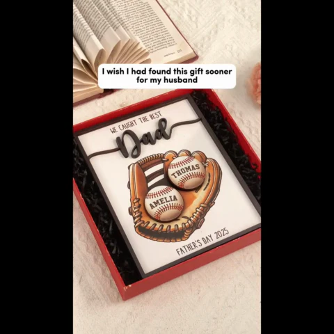 We Caught The Best Dad Baseball, Softball - Personalized 2-Layered Wooden Plaque - Gift For Dad, Gift For Husband, Gift For Grandpa - Image 2