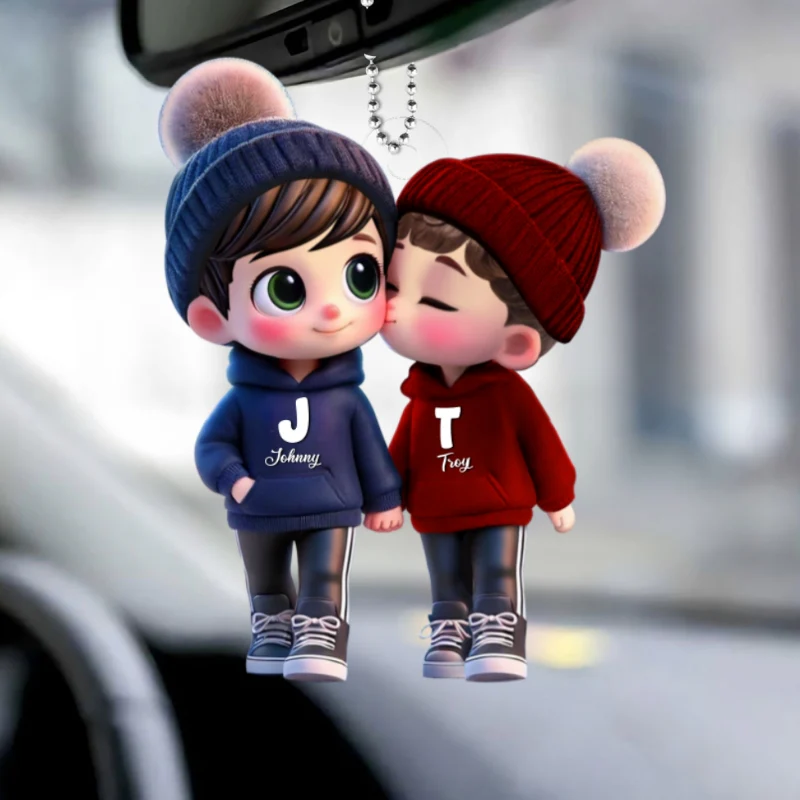 Personalized 3D Cartoon Gay Couple Car Ornament – Cute Acrylic Gift for Pride Month - Image 9