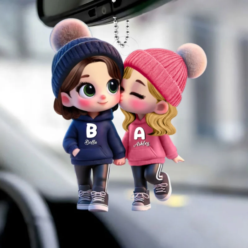 Personalized 3D Cartoon Lesbian Couple Car Ornament – Cute Acrylic Gift for Pride Month - Image 9