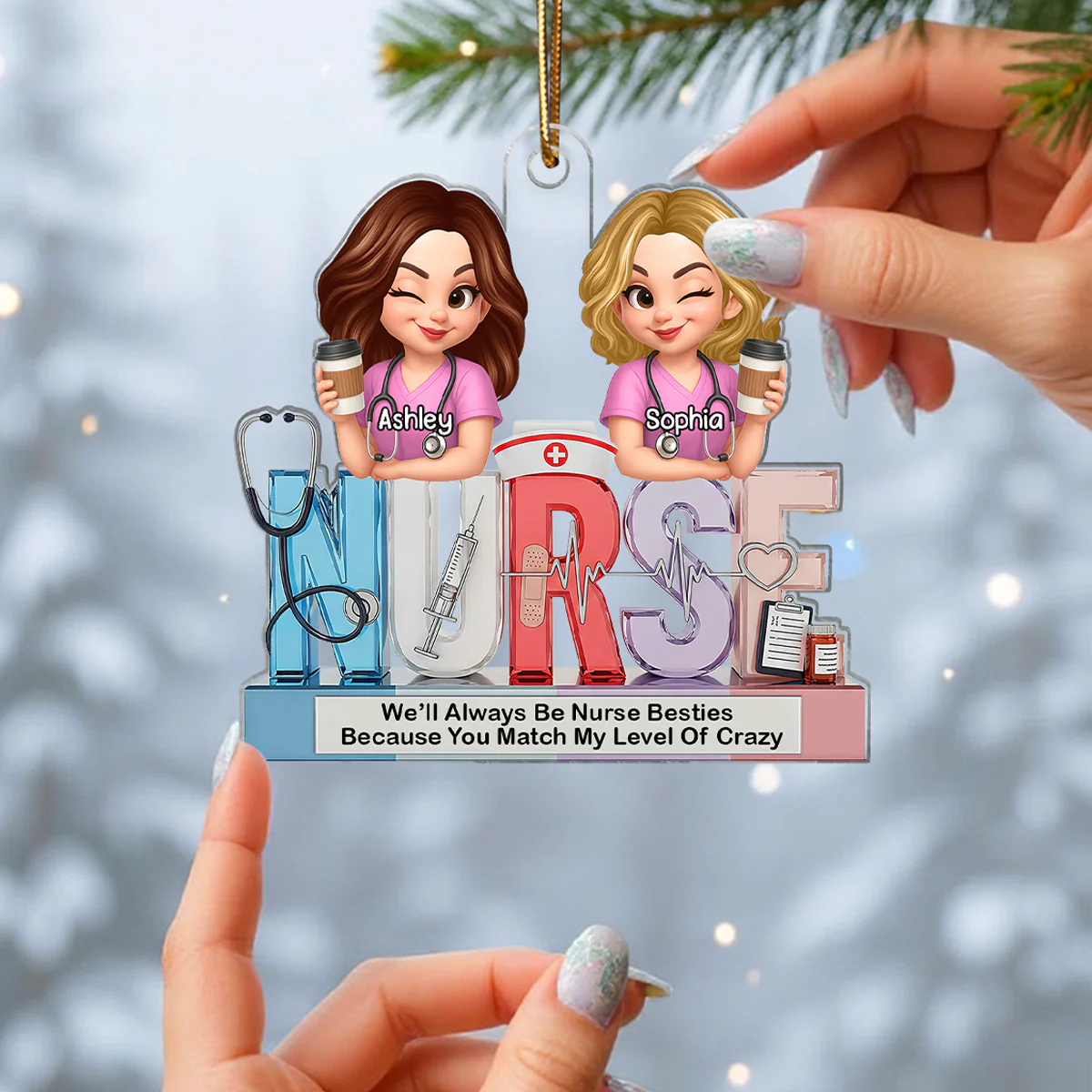 Personalized 3D Effect Nurse Besties Medical Icons Personalized Acrylic Ornament - Image 5