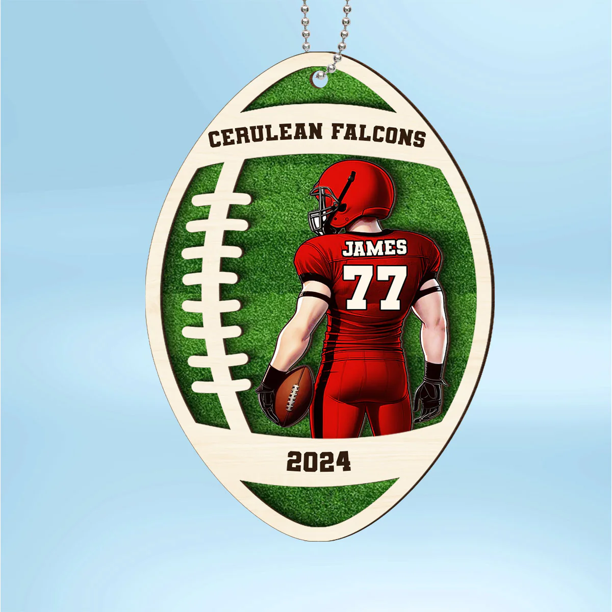 Personalized 3D Football Ornament, 2 Layered Wooden Sports Ornament with Name and Custom Text - Image 2