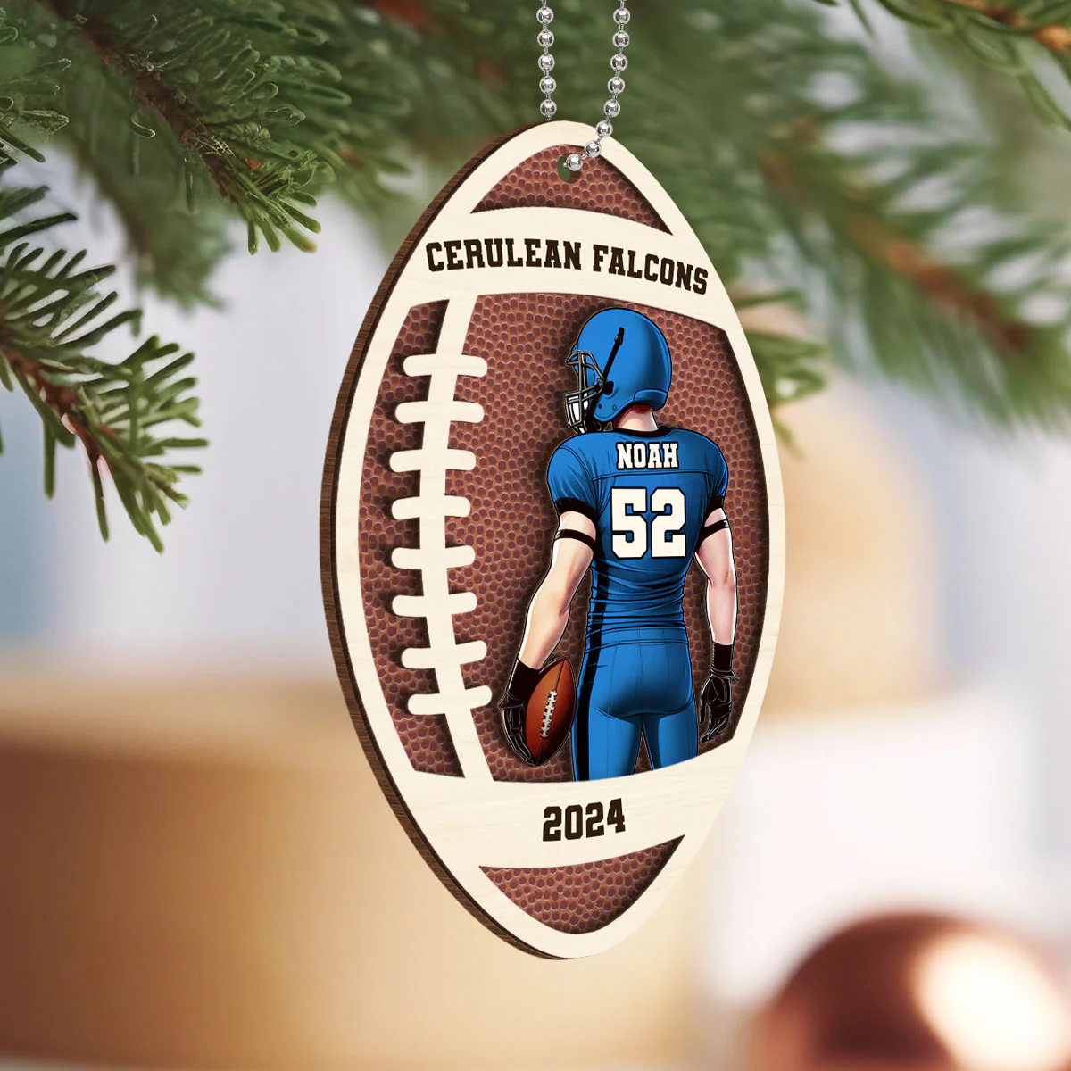 Personalized 3D Football Ornament, 2 Layered Wooden Sports Ornament with Name and Custom Text - Image 3