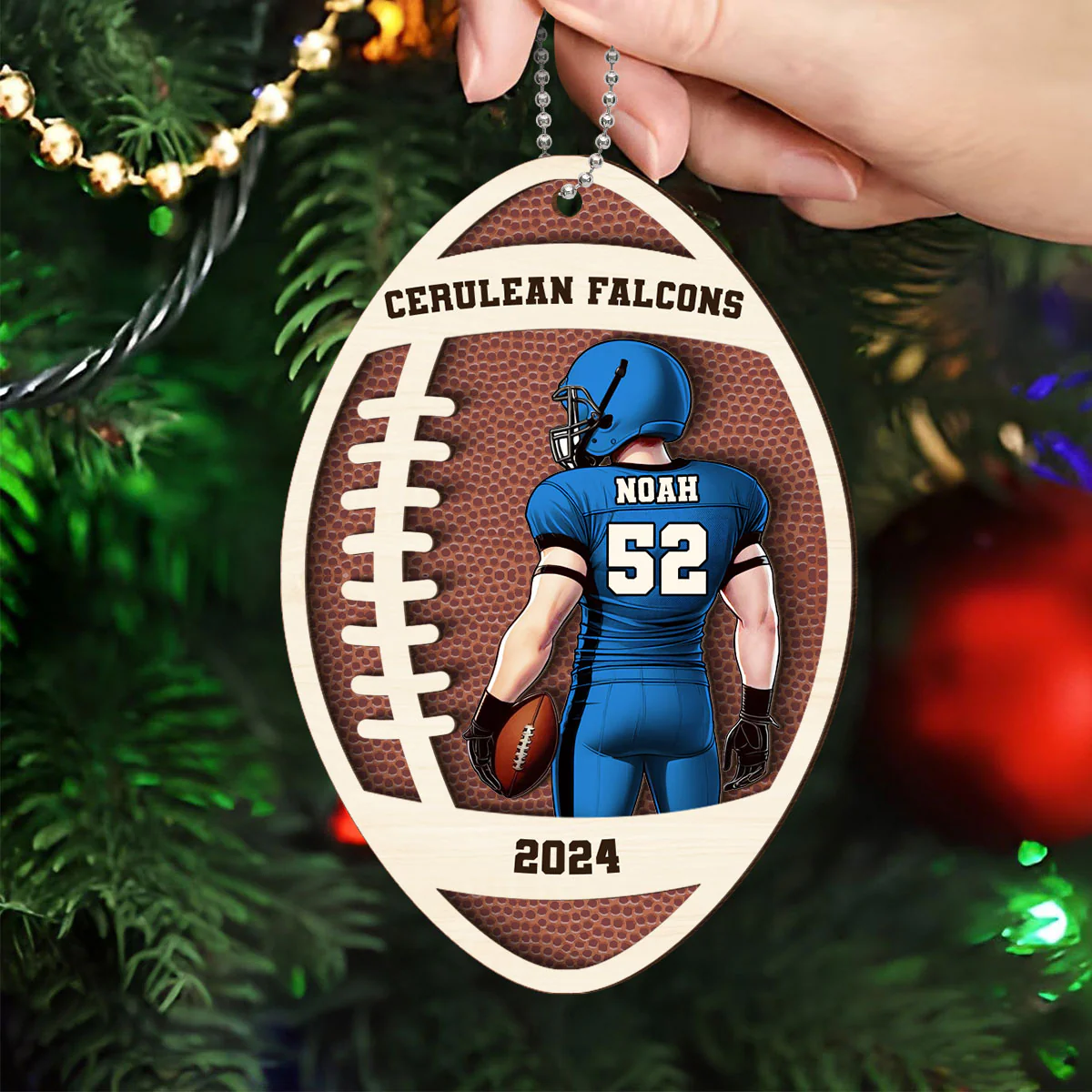 Personalized 3D Football Ornament, 2 Layered Wooden Sports Ornament with Name and Custom Text - Image 4