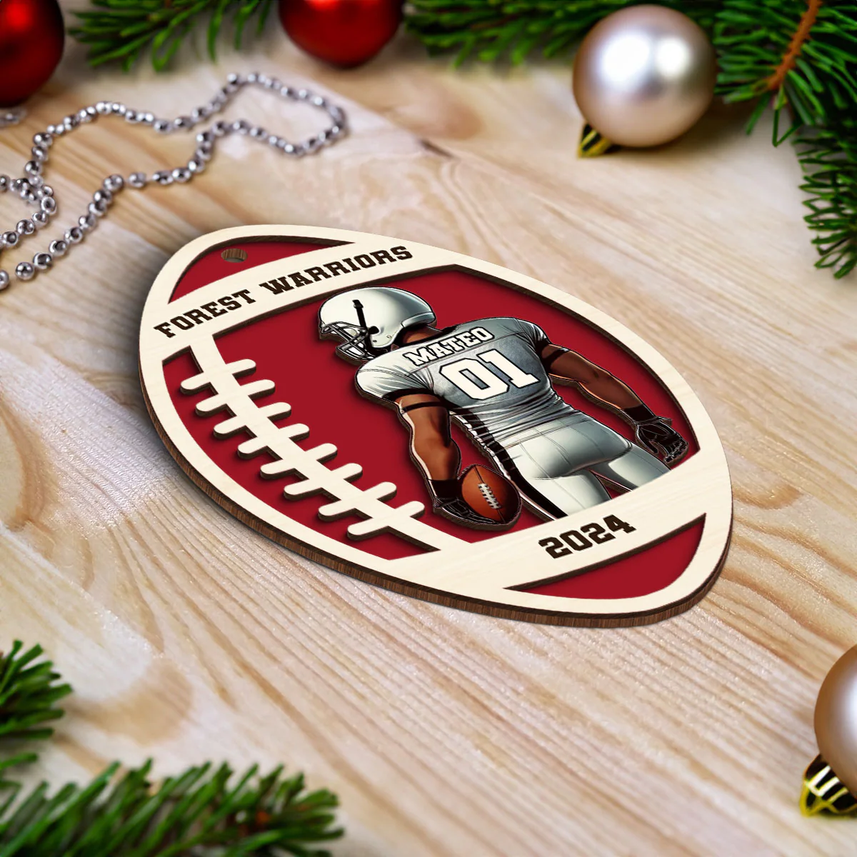 Personalized 3D Football Ornament, 2 Layered Wooden Sports Ornament with Name and Custom Text - Image 5