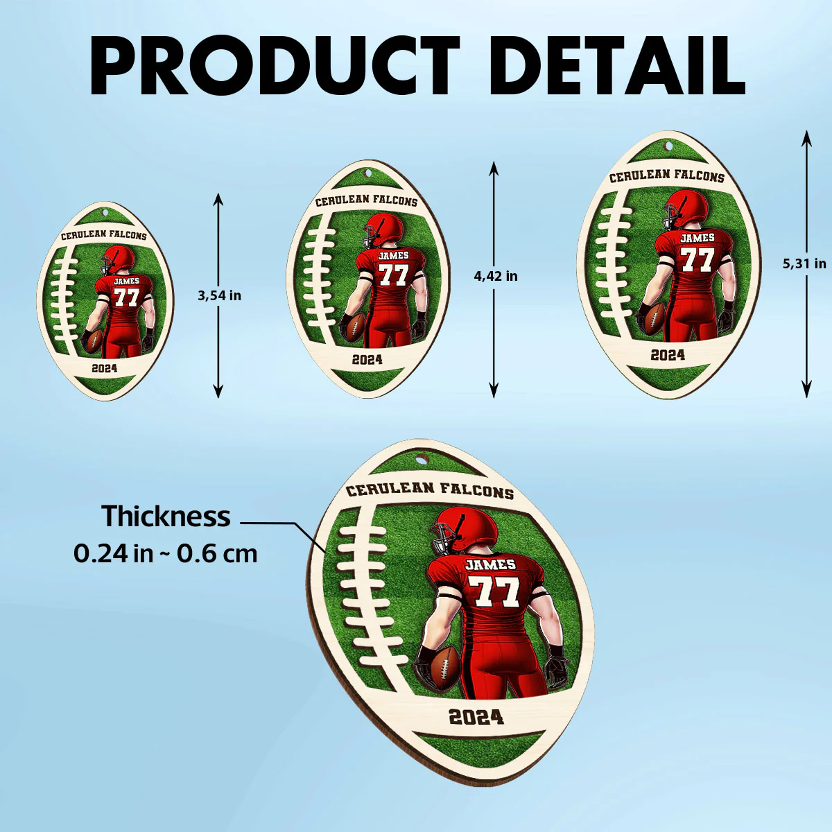 Personalized 3D Football Ornament, 2 Layered Wooden Sports Ornament with Name and Custom Text - Image 6