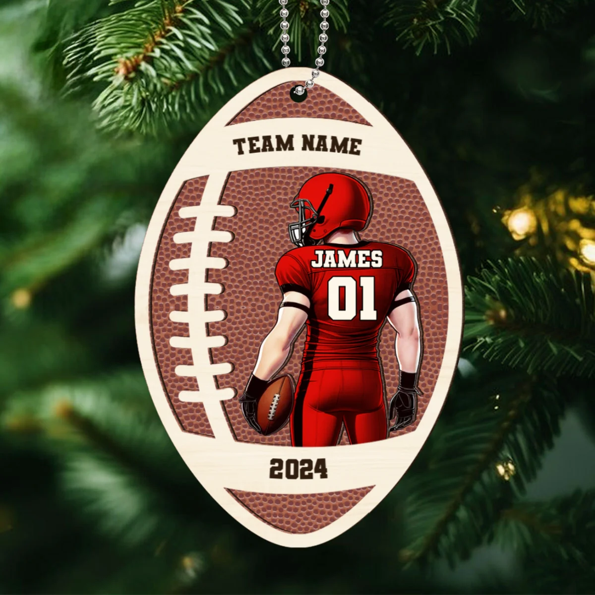 Personalized 3D Football Ornament, 2 Layered Wooden Sports Ornament with Name and Custom Text - Image 8