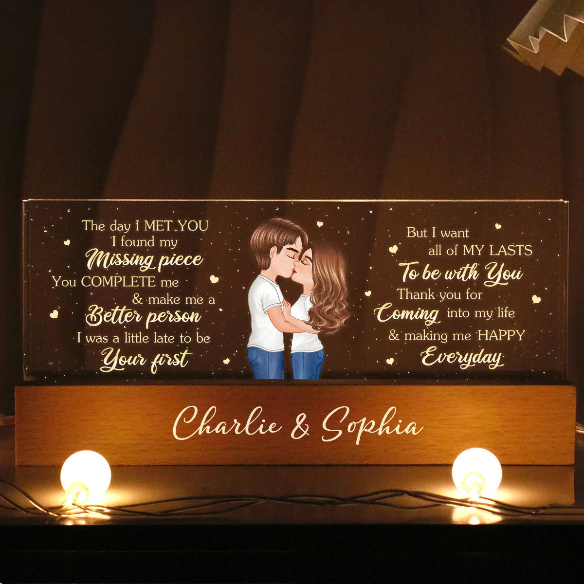 Personalized Acrylic Block LED Night Light, Couple Kissing Romatic Messages,  Gift, Anniversary Gift for Him for Her