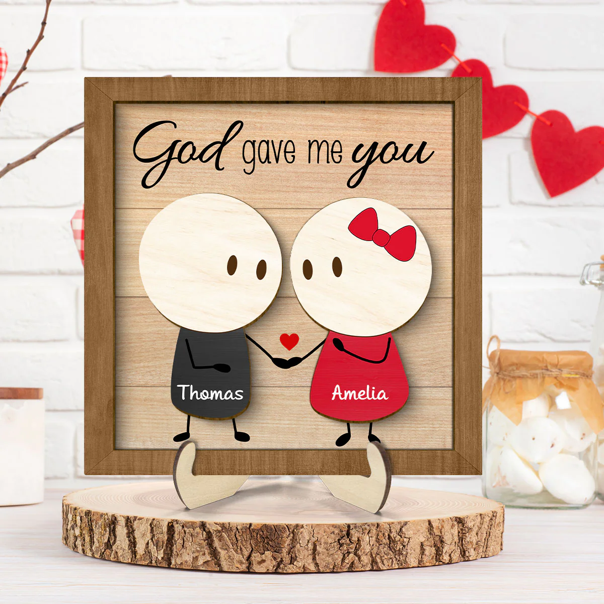 Personalized Anniversary Couple Gift, 2-Layer Wooden Plaque, Gift For Her, For Him - Image 4